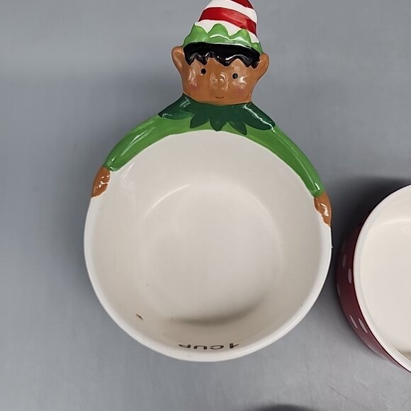 Christmas Elf Nesting Measuring Cups Spoons Set of 6  Stoneware Ceramic - Picture 3 of 5